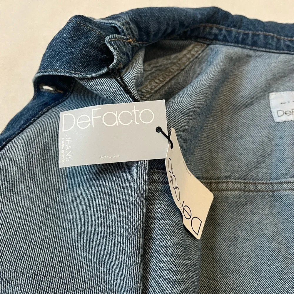 De Facto Denim Jeans Long Sleeve Jacket Dark Blue Navy Large With Pockets - Picture 9 of 11